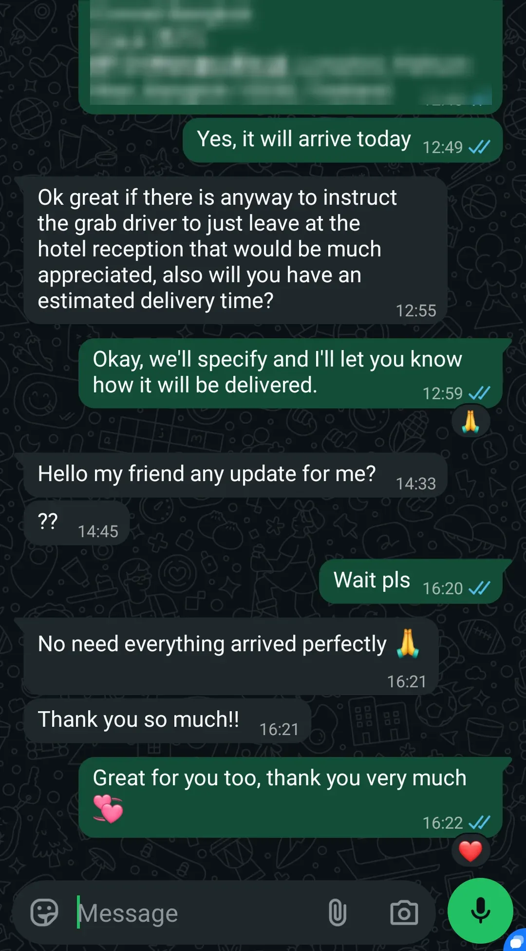 WhatsApp chat with a customer in Bangkok about TEREA Amber