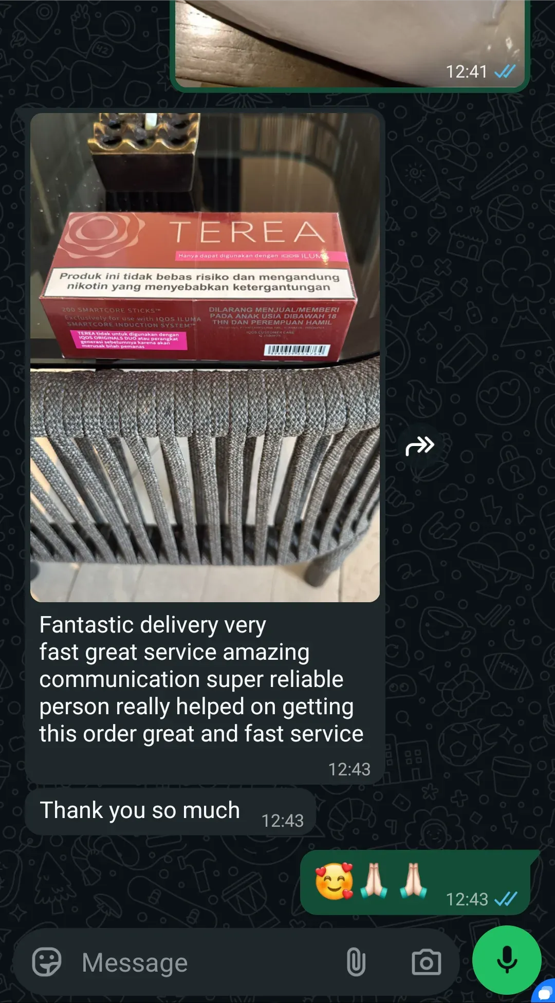 WhatsApp chat with a customer in Bangkok about TEREA Sienna